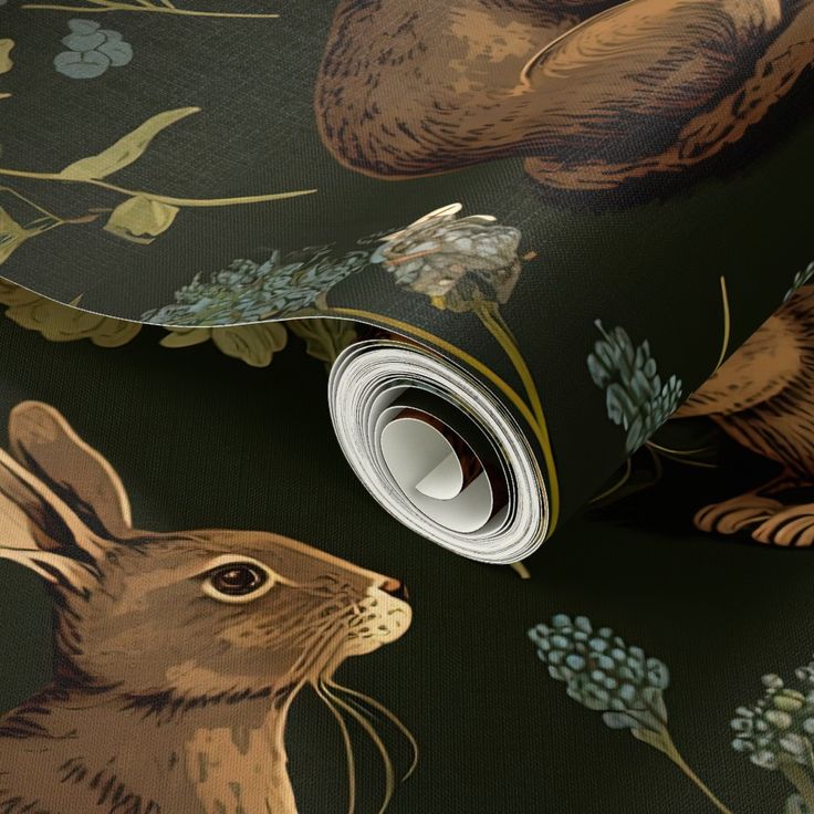 an animal wallpaper with rabbits and flowers on it's green background is shown