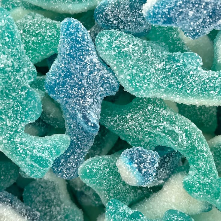 blue and green candies with sugar on them