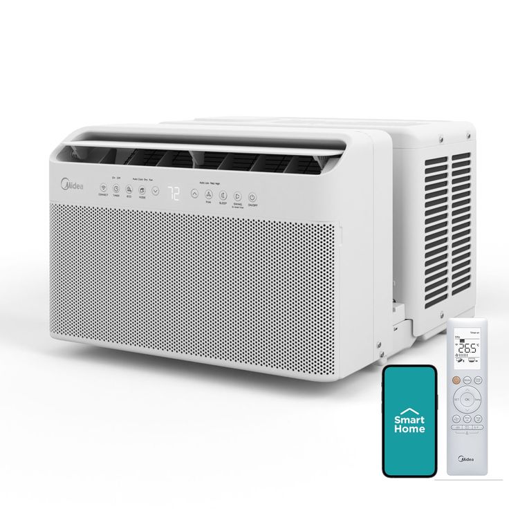 an air conditioner and remote control on a white background with the same color scheme