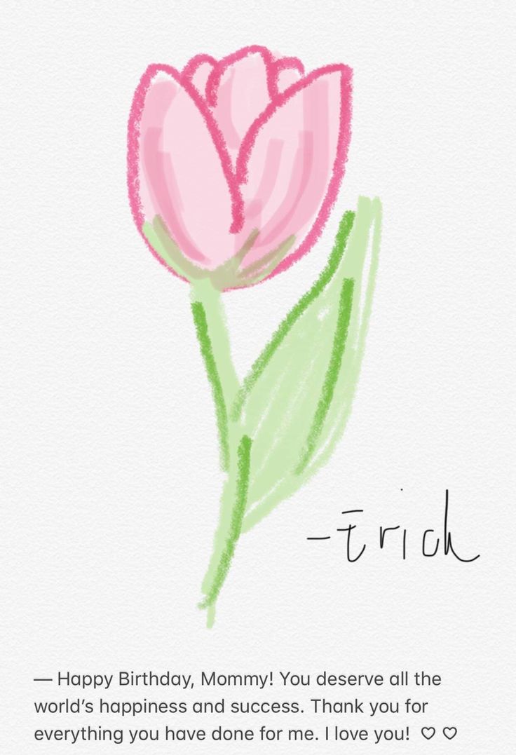 a birthday card with a pink tulip on it