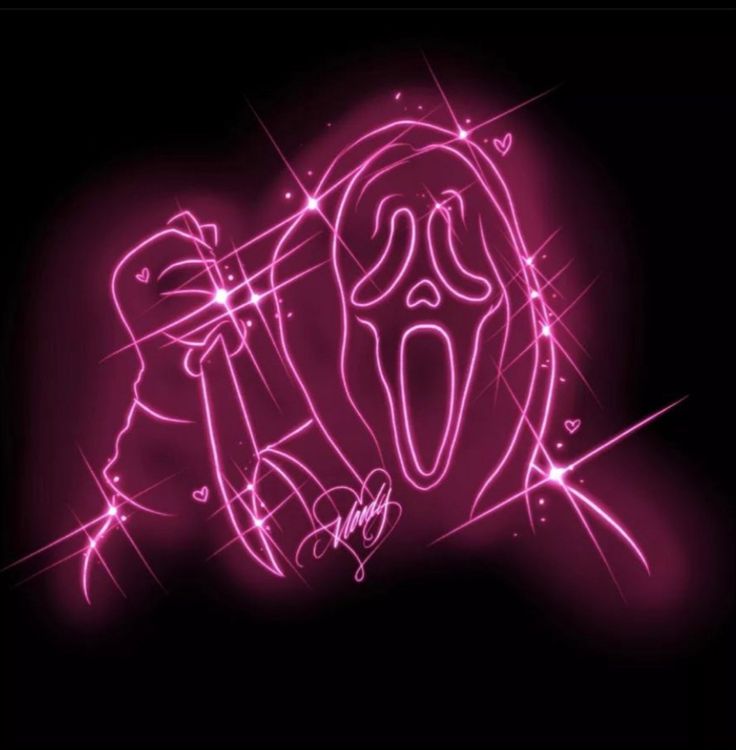 a neon pink ghost with its mouth open