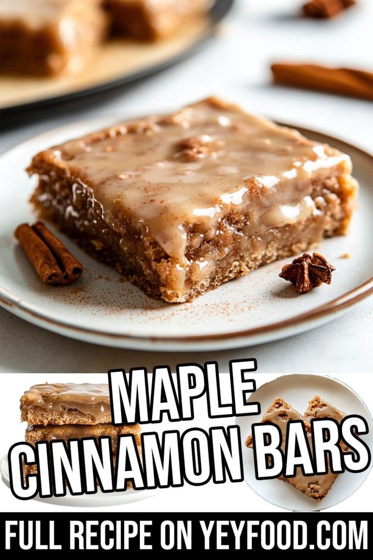 a close up of a plate of food with cinnamon bars on it and the text maple cinnamon bars