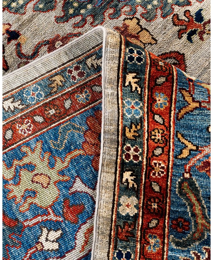 two rugs with different colors and designs on them