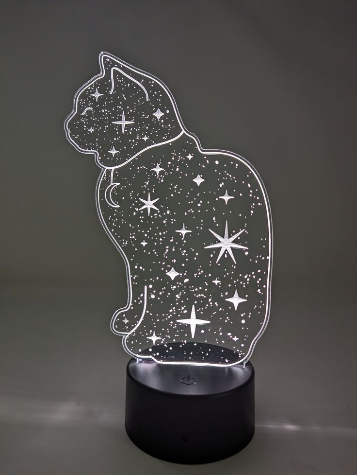 a cat sitting on top of a table with stars in the night sky above it