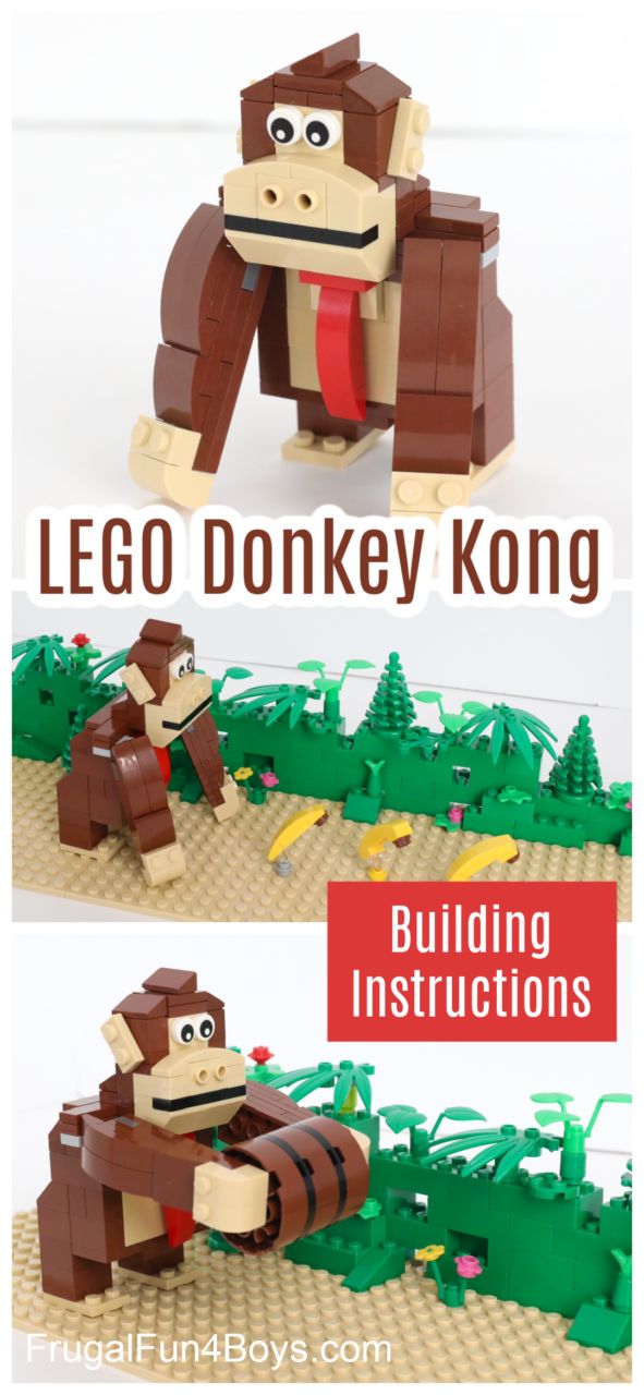 the lego donkey kong instructions are shown in three different ways, including building instructions and instructions