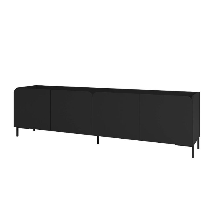 the sideboard is black and has three doors