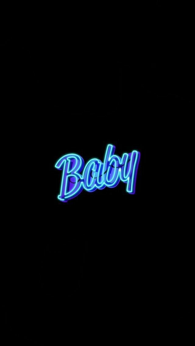 a neon sign that says baby on it in blue and green lights against a black background