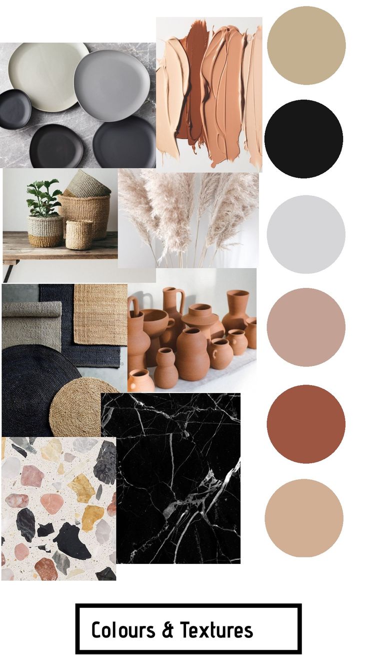 a collage with different colors and textures in the same color scheme, including black, white