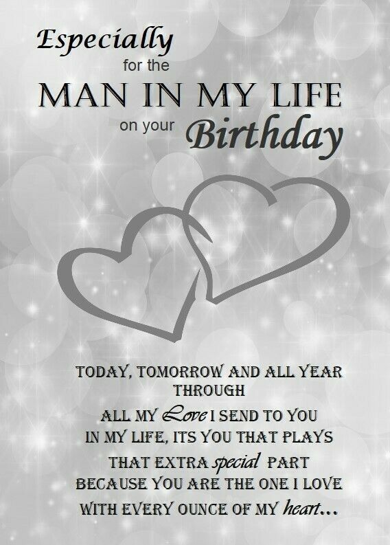 a birthday card with two hearts and the words, i specialty for the man in my life on your birthday