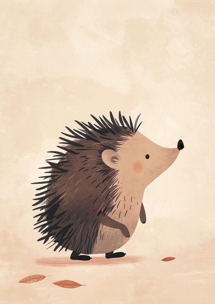 an illustration of a hedgehog sitting on the ground