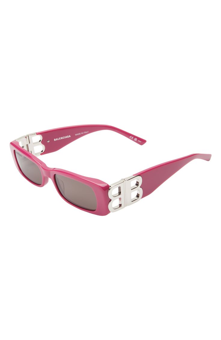 The iconic double-B logo sparkles at the temples of these always-elegant square-framed sunglasses. 51mm lens width; 18mm bridge width; 130mm temple length 100% UV protection Recycled acetate Made in Italy Luxury Pink Square Frame Sunglasses, Mono Rectangle Sunglasses Balenciaga, Balenciaga Sunglasses Women 2022, Balenciaga Cat Eye Sunglasses, Balenciaga Silver Sunglasses, Balenciaga Sunglasses, Double B, Square Sunglasses, Balenciaga