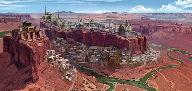 an artist's rendering of a city in the desert