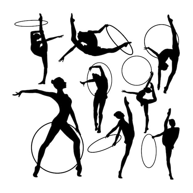 silhouettes of people doing different activities with hula hoopes and hooping rings