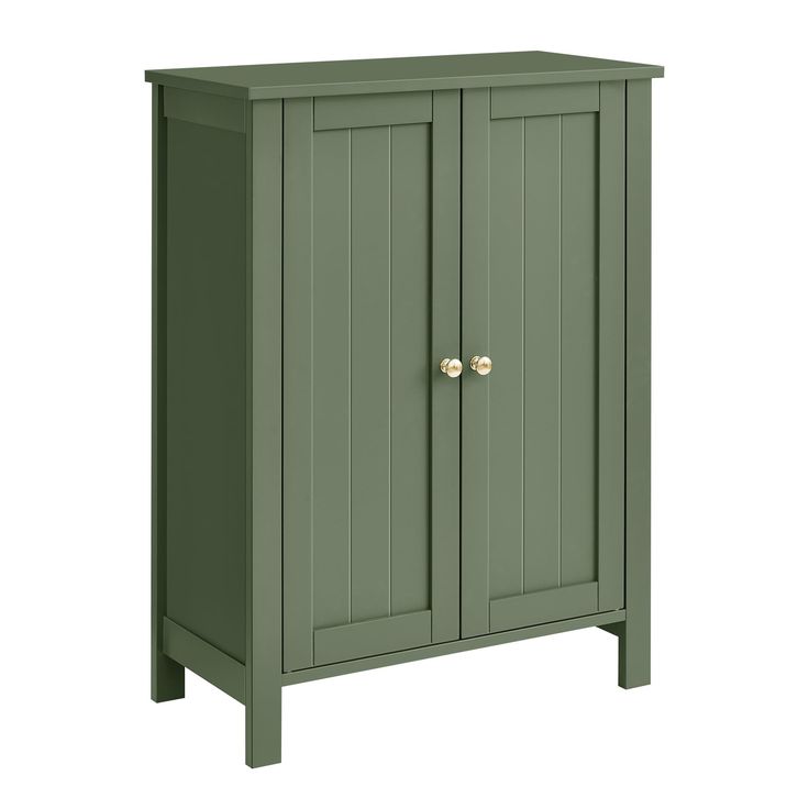 a green cabinet with two doors on it