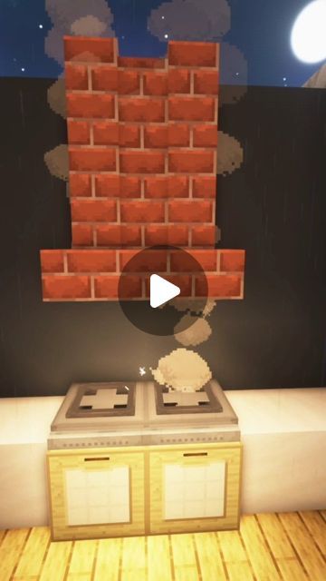 a video game with a stove top oven in front of a brick wall and floor