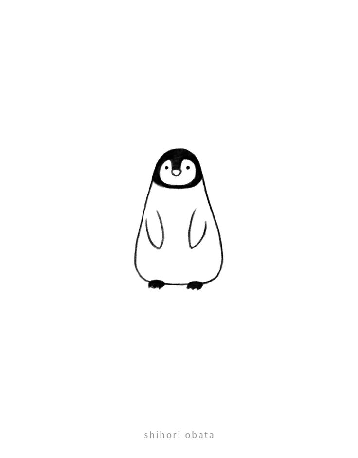 a black and white drawing of a penguin