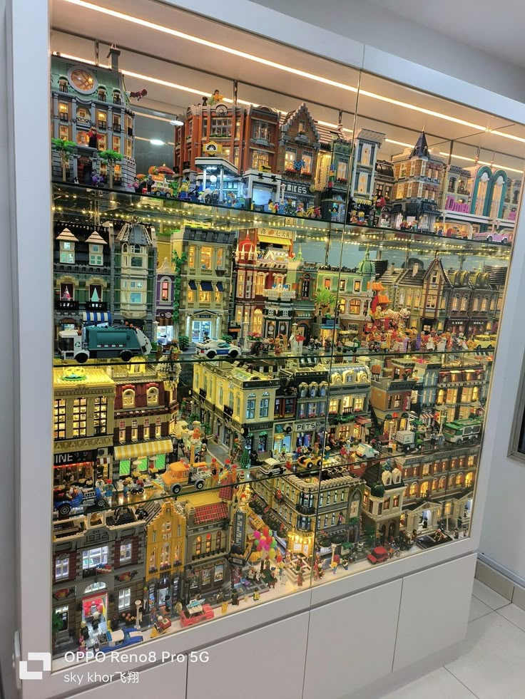 a display case filled with lots of buildings