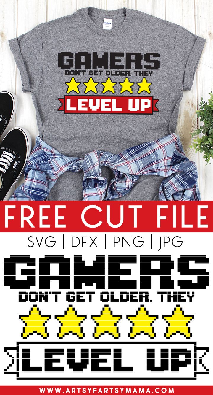 a t - shirt with the text gamers get to level up and three stars on it