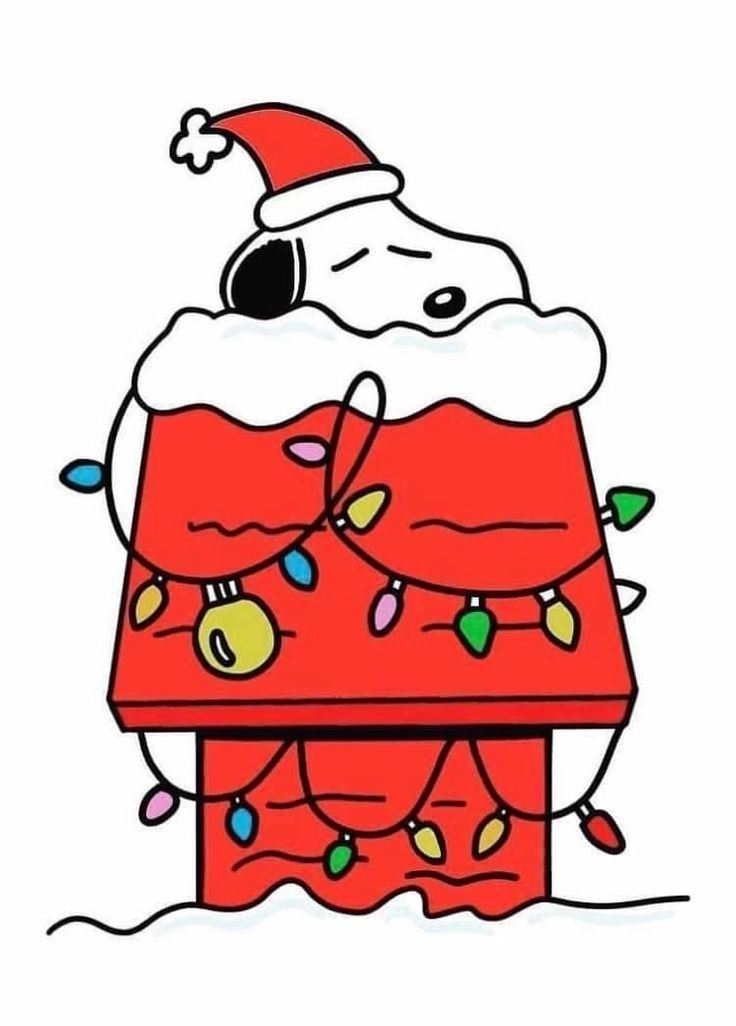 a drawing of a dog in a santa hat on top of a christmas present box