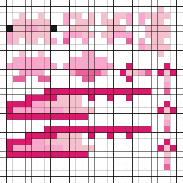 a cross stitch pattern with pink and black squares in the shape of a cat's face