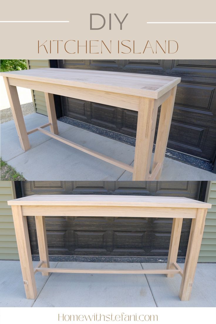 two wooden benches sitting next to each other on the side of a building with text overlay that says diy kitchen island