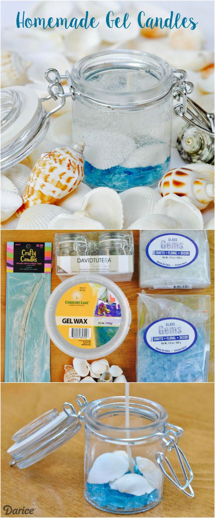 the ingredients for homemade gel candles are shown in this collage with text overlay