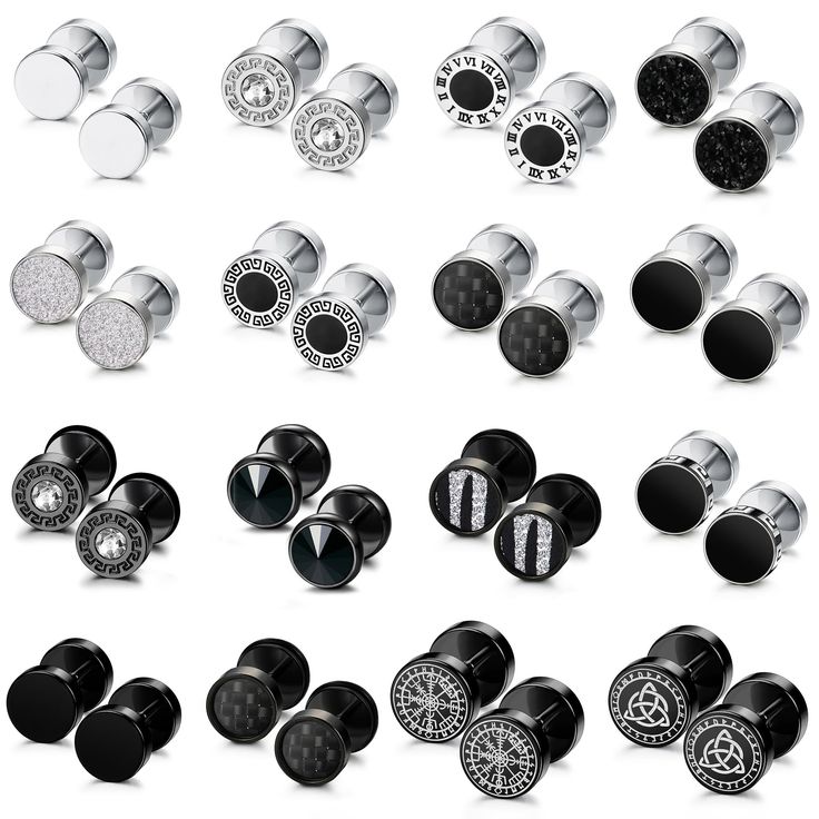 PRICES MAY VARY. Fake Gauge Earrings Set: Mix 16 pairs of faux gauge earrings in black and silver combo sets to create your perfect look.A variety of styles including Norse Viking, carbon fiber, and other trendy elements to complement any outfit and occasion.Stylish design,Perfect for everyday wear and making a statement Hypoallergenic Durable: Made of high quality stainless steel, lead-free and nickel-free, hypoallergenic for sensitive skin. Our earrings are strong and durable, resistant to rus Biker Rings Mens, Faux Gauges, Fake Gauge Earrings, Gauge Earrings, Fake Gauges, Plug Earrings, Ear Tunnels, Studs Men, Earrings For Men