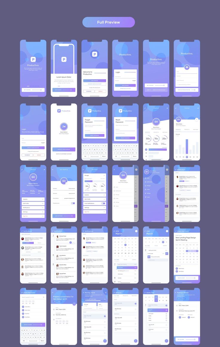 a bunch of cell phones that are all on the same page, each with different screens