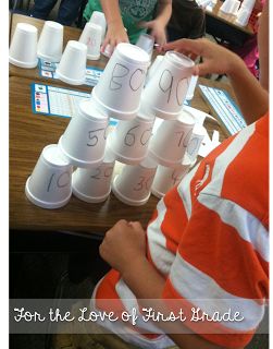 two children are playing with cups on the table