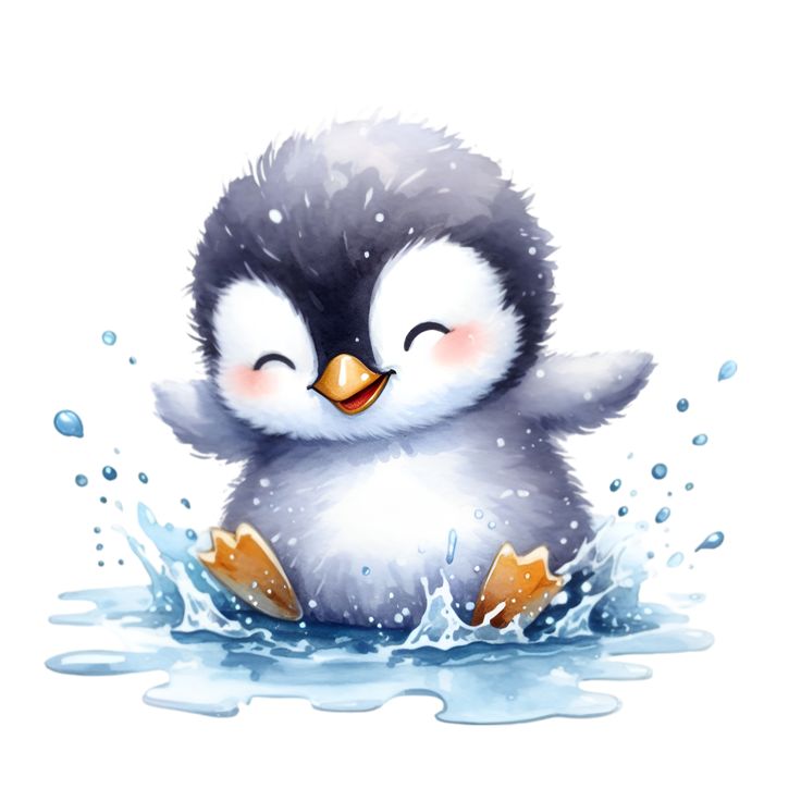 a cute little penguin is playing in the water with his eyes closed and it's head