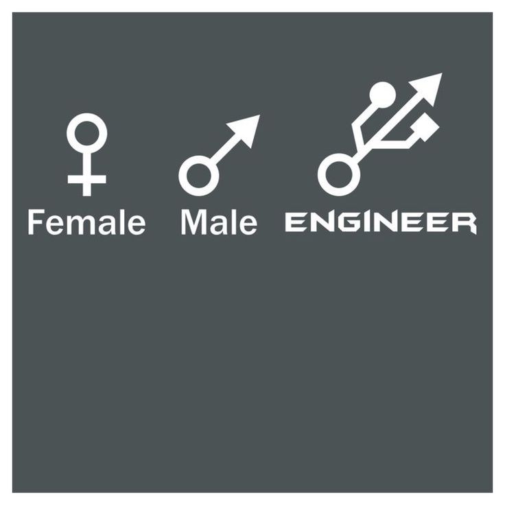 the female male engineer symbol is shown in white on a gray background with an arrow pointing up