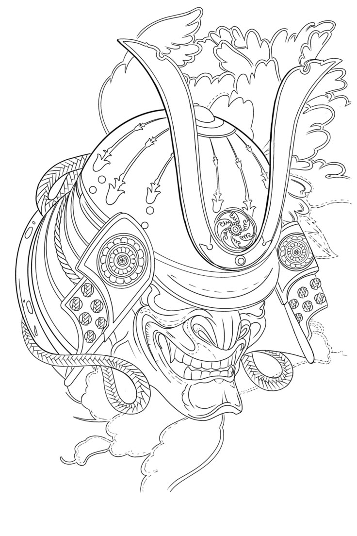 a drawing of a mask with an octopus on it's head and tentacles in the mouth