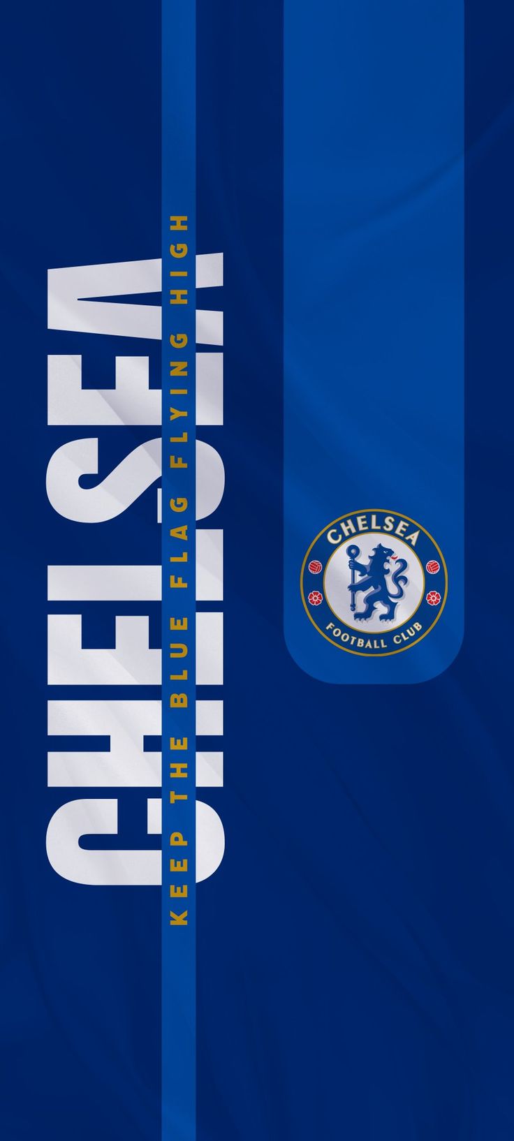 the chelsea logo is displayed on a blue background