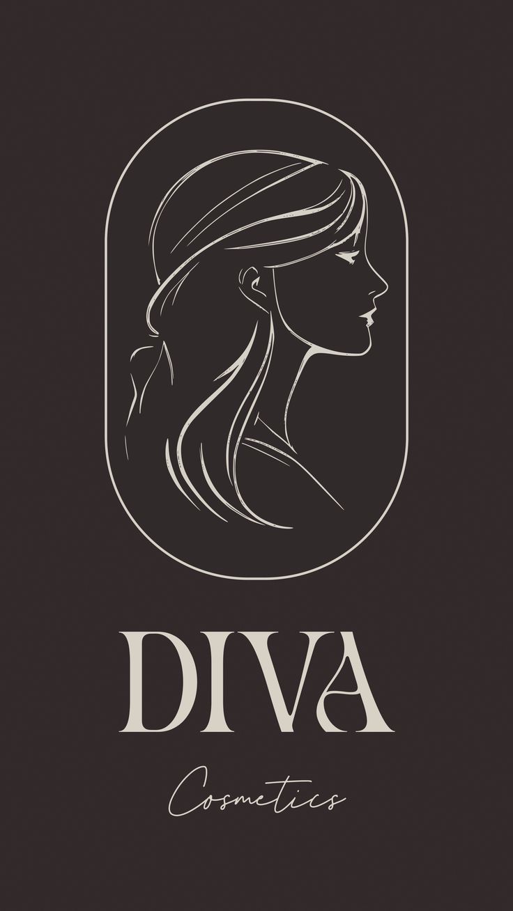 a woman's profile with the word diva cosmetics written in white on a black background