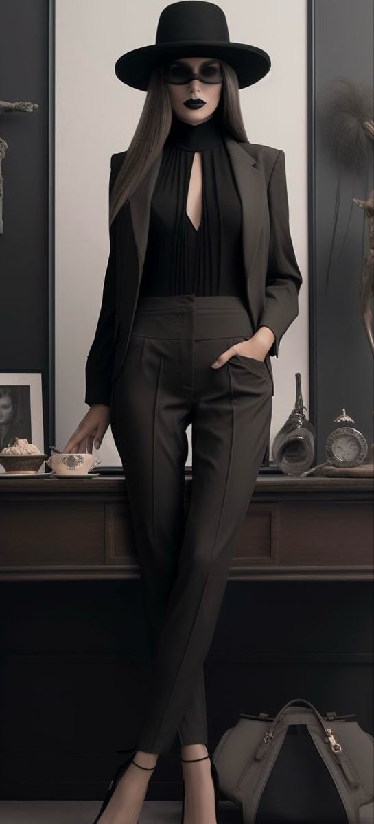 Morticia Addams Outfit Inspiration, Edgy Elegant Outfits, Classy Goth Aesthetic, Goth Office Fashion, Modern Witch Fashion, Look Grunge, Business Professional Outfits, Woman Suit Fashion, Looks Black