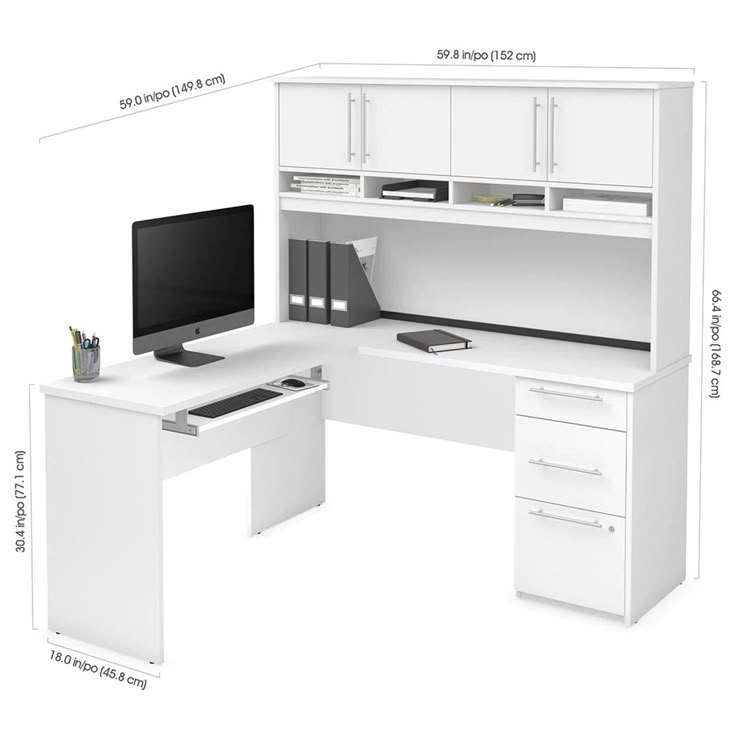 a computer desk with a monitor and keyboard