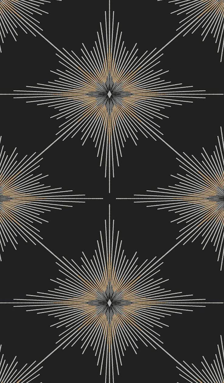 a black and gold starburst pattern on a black background