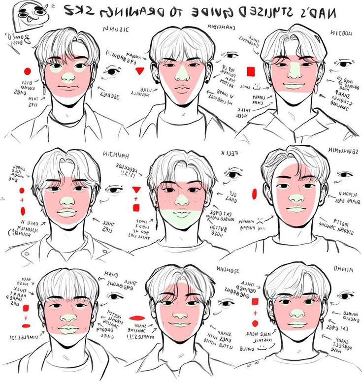 an image of how to draw the face and head in different poses, with instructions for each