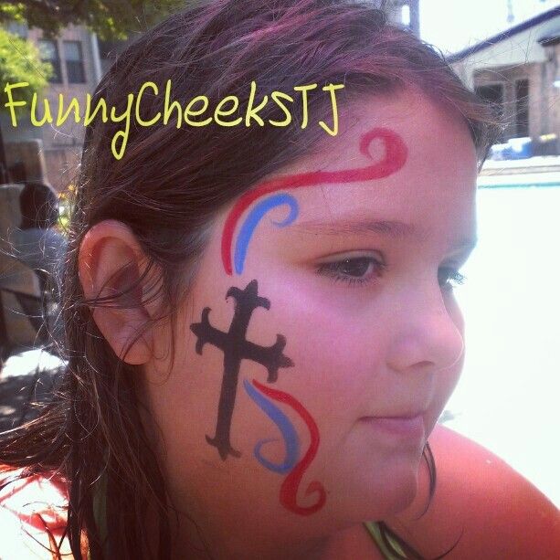 Pool Party face painting FUN with FunnyCheeksTJ - Cross Christian Face Painting Ideas For Kids, Cross Face Paint, Christian Face Paint, Christian Face Painting, Children Face Painting, Easter Face Paint, Fairy Face Paint, Fairy Face, Festival Face Paint