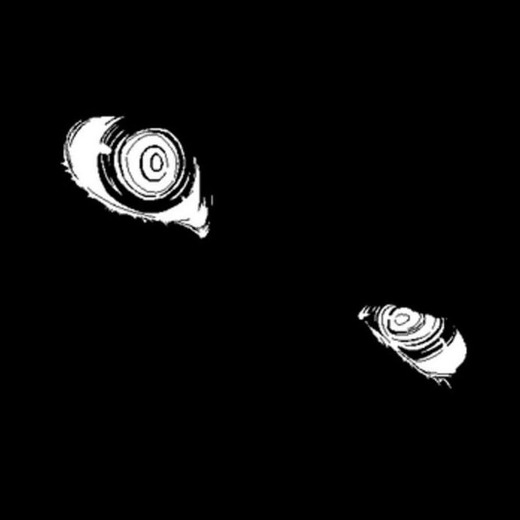 an abstract black and white image of two spirals