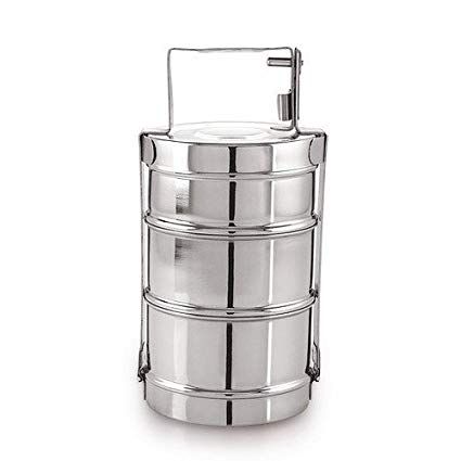 three tiered stainless steel container with handle