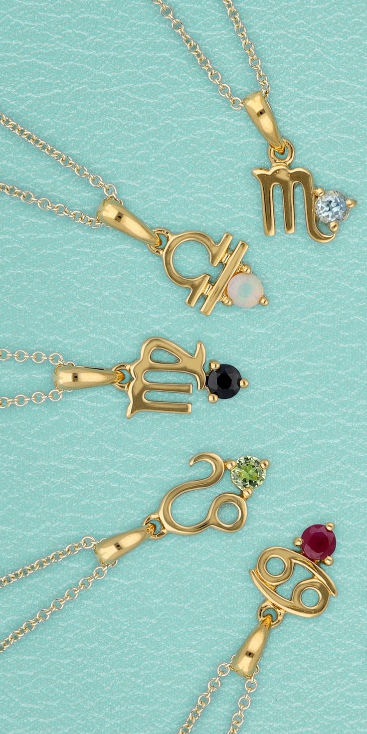 Zodiac gemstone 9ct yellow gold pendant charm necklaces