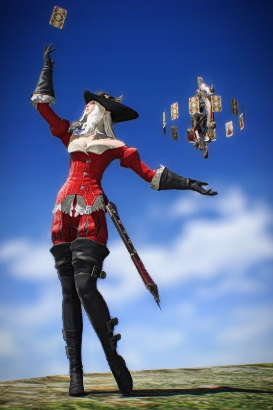 a woman dressed in red and black is flying through the air with her arms outstretched