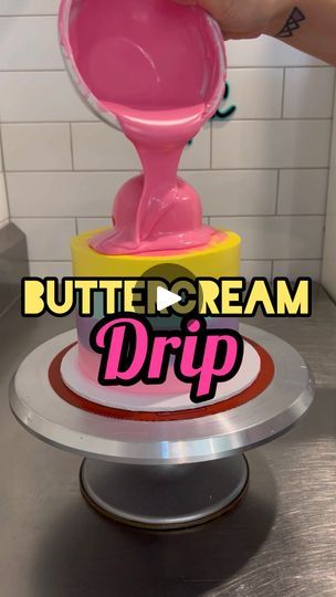 a person is pouring pink liquid into a cup with the words buttercream drip on it