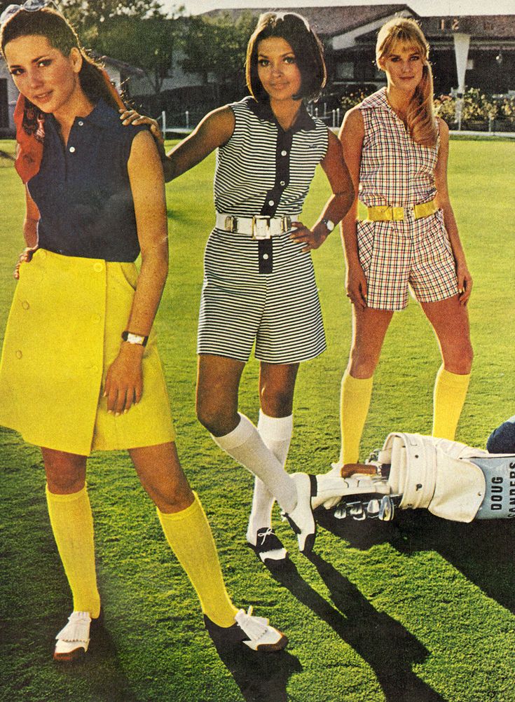 Ladies Home Journal - April, 1969 Golf fashion Women’s Vintage Golf Outfit, Vintage Womens Golf Fashion, 60s Golf Fashion, 60s Athletic Wear, Vintage Golf Apparel, 70s Golf Fashion, Retro Golf Outfit, 1969 Fashion Women, 1969 Outfits