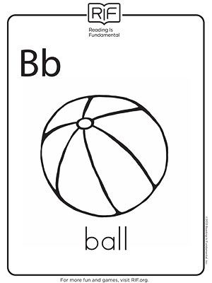 the letter b is for ball coloring page with an image of a ball on it