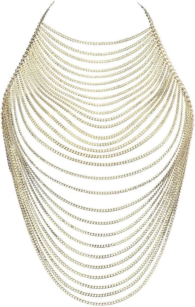 Amazon.com: CHRAN Full Body Chain Jewelry for Women Sexy Costume Multilay Silver Metal Chain Harness : Clothing, Shoes & Jewelry Full Body Chain, Dance Fits, Body Necklace Chain, Surprise Dance, Body Chain Harness, Womens Body, Island Party, Chain Harness, Gold Body Chain