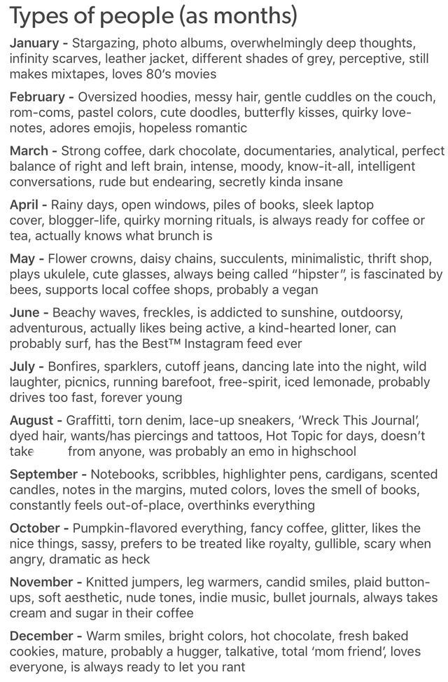 an article about the types of people as month