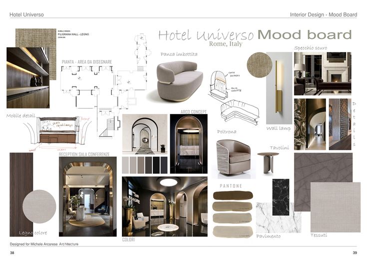 the interior design board shows different types of furniture