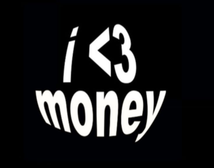 the words i love money written in white on a black background, with an arrow pointing up